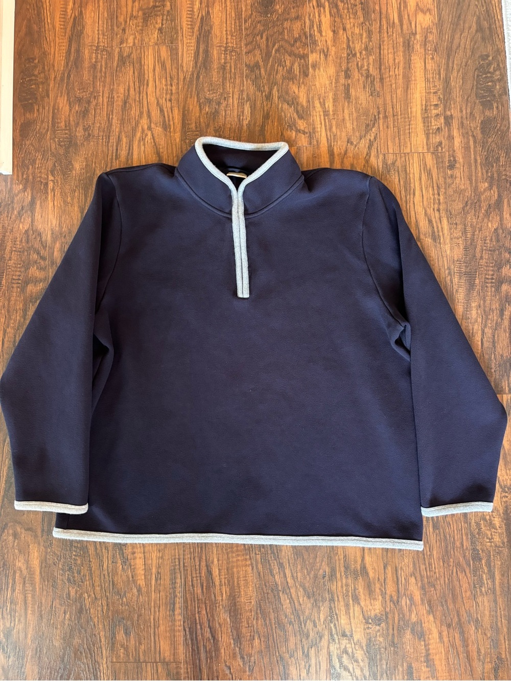 L.L. Bean Navy Quarter Zip Cotton Sweater with Light Gray Trim 2XL Pullover